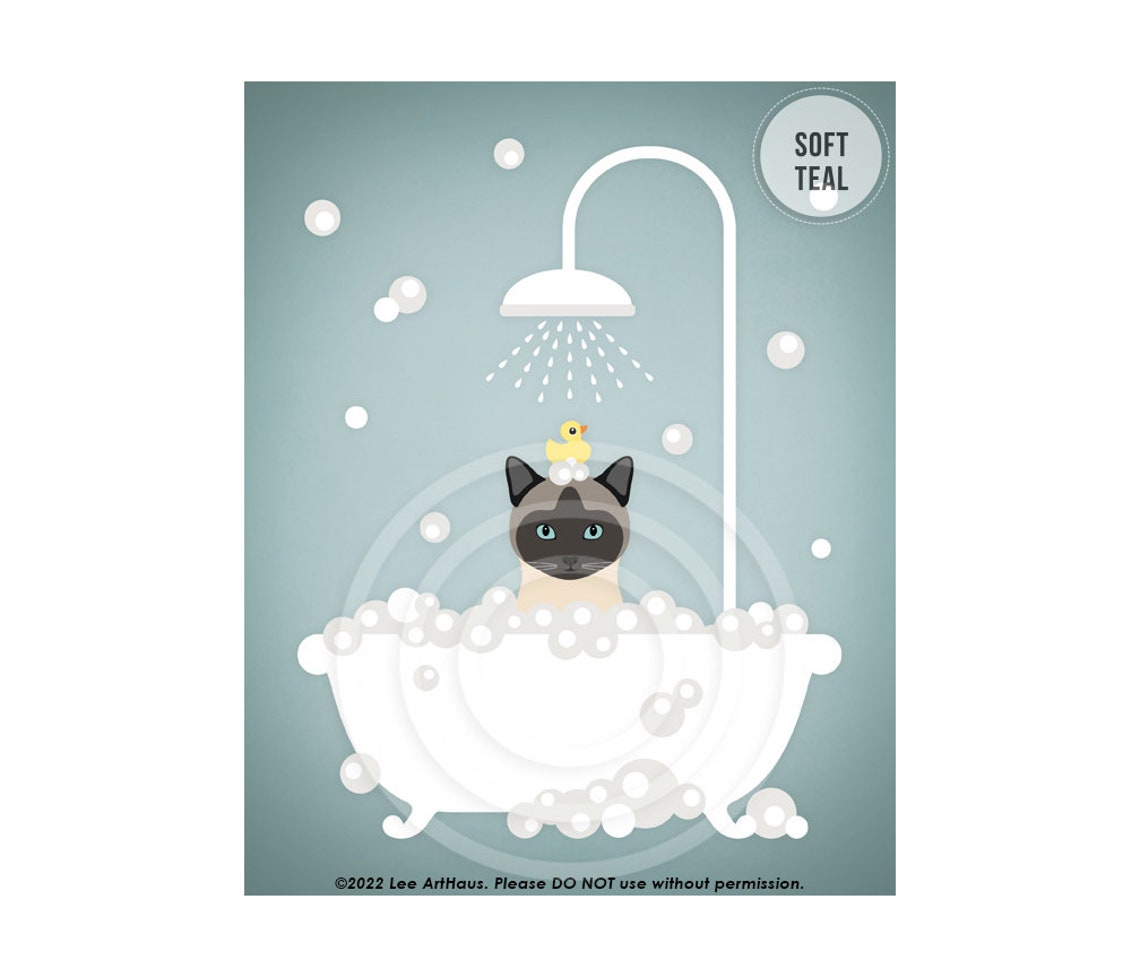 Siamese Cat Bubble Bath Shower Rubber Duck Cute Cat Wall Art Poster - Image 4