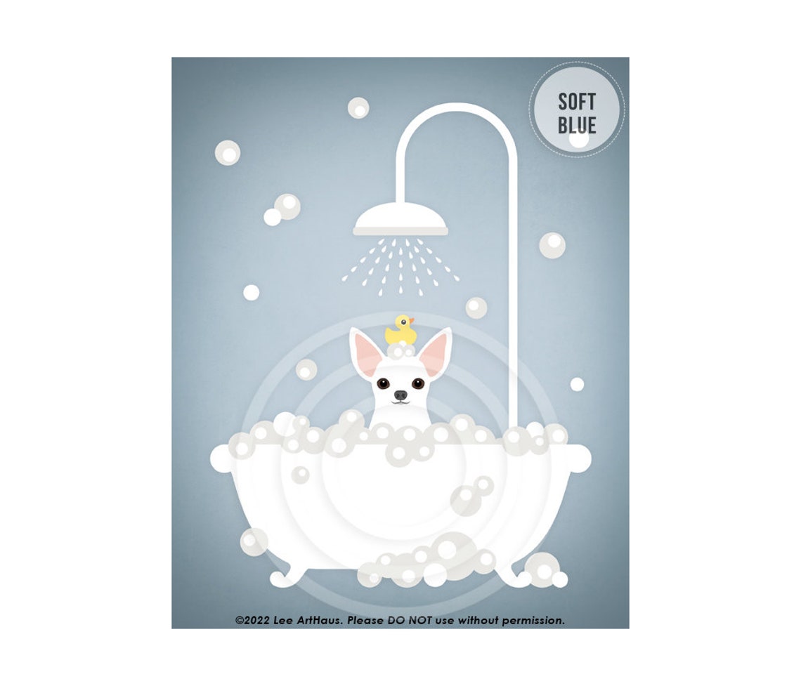 White Chihuahua Bubble Bath Pink Clawfoot Tub Rubber Duck Poster - Image 2