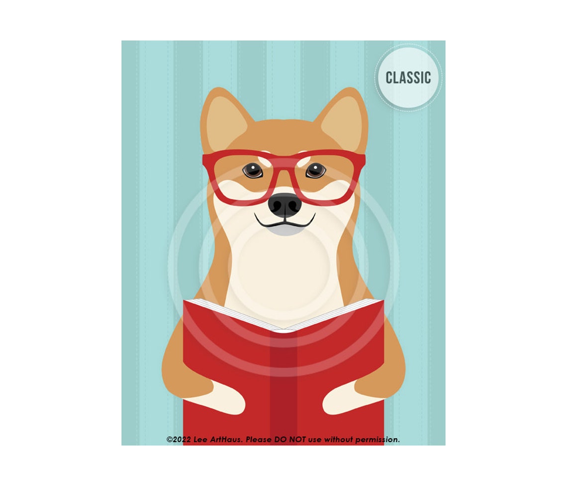 661dp Shiba Inu Art Red Shiba Inu Reading Book Wall Art Teacher Appreciation Gift Shiba Inu Print Girls Room Wall Art Book Nursery