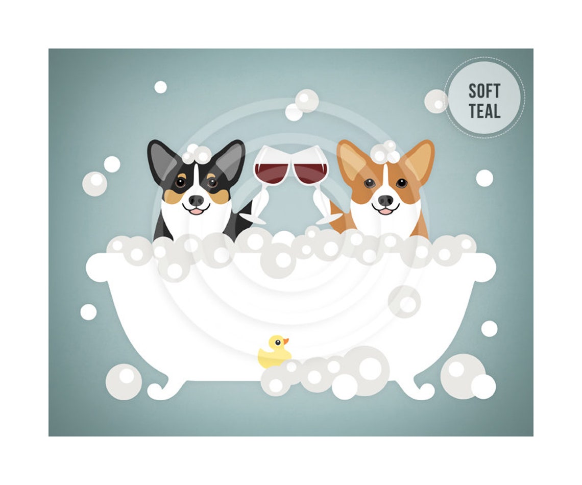 Two Corgis Bubble Bath Toasting Wine Glasses Funny Dog Poster - Image 4