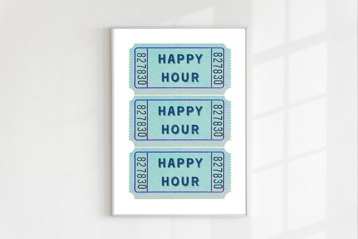 Happy Hour Mint Green Retro Ticket Stubs Bar Cart Wall Poster