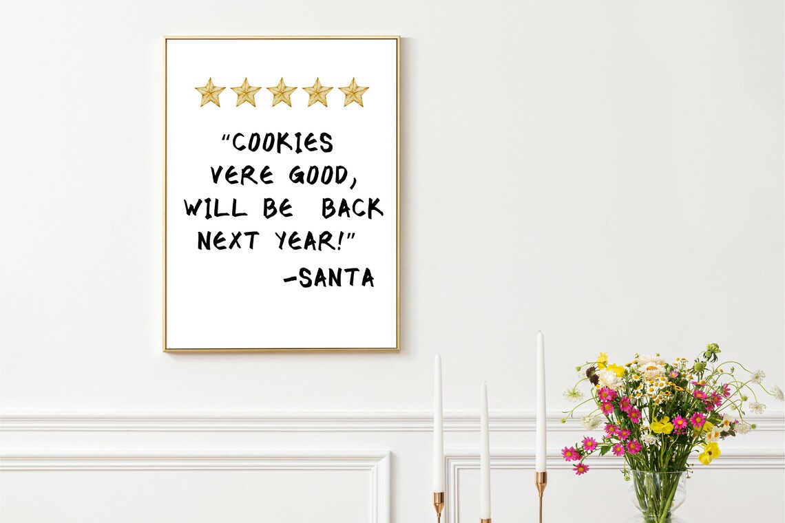 Cookies Five Star Funny Santa Christmas Eve Review Quote Poster - Image 3