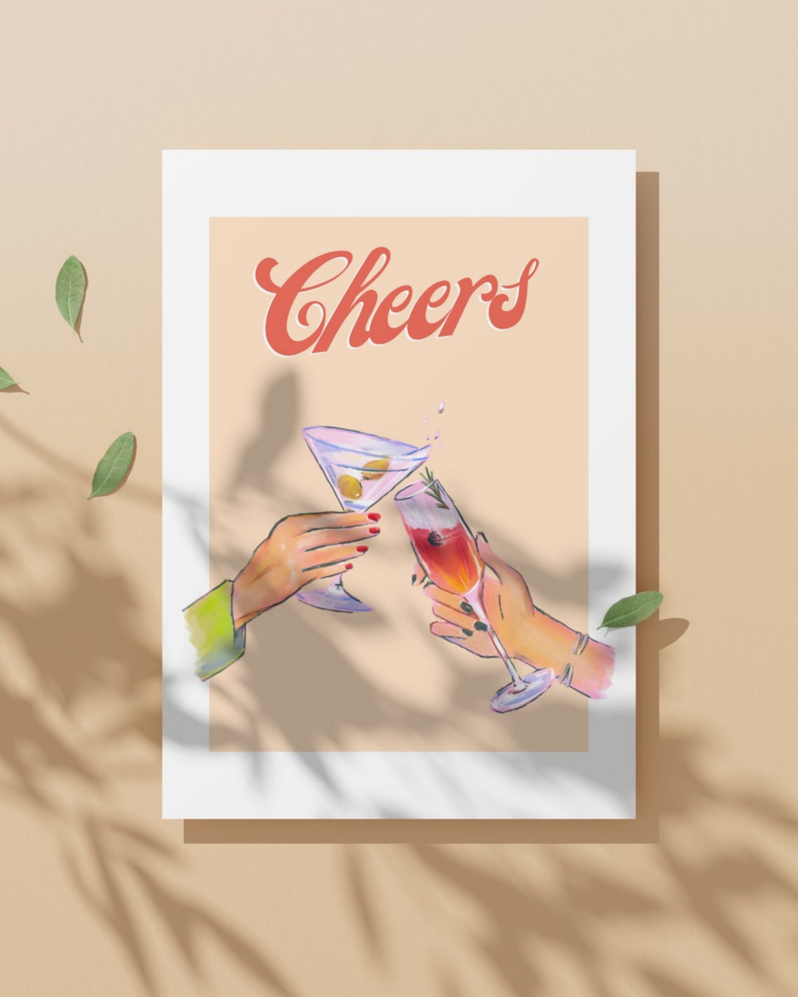 Cheers Cocktail Toast Clinking Glasses Retro Bar Decor Poster - Image 2