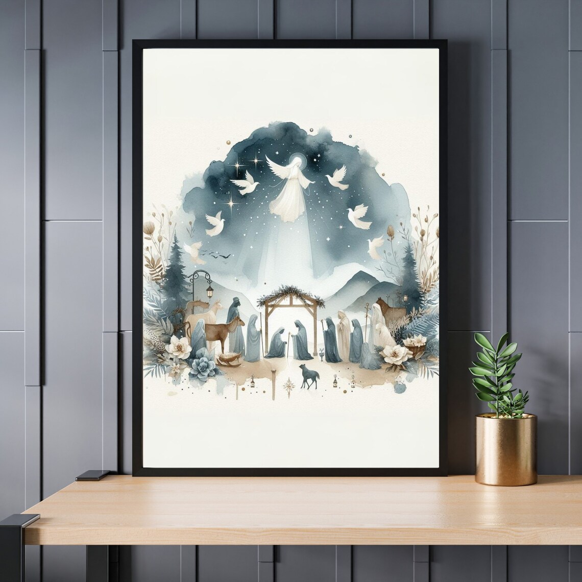 Watercolor Christmas Nativity Scene Angel Birth of Jesus Poster - Image 2