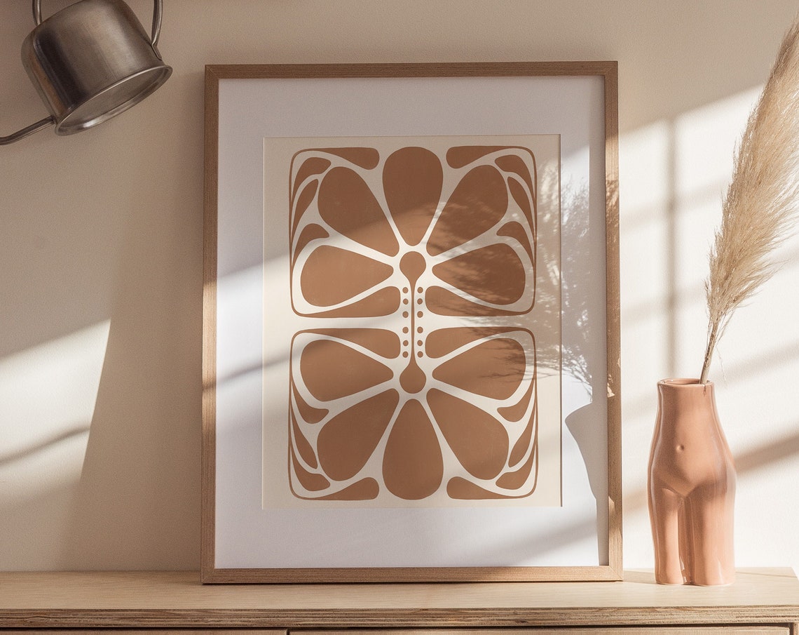 Boho Botanical Caramel Abstract Print for Warm Earth Tone Decor