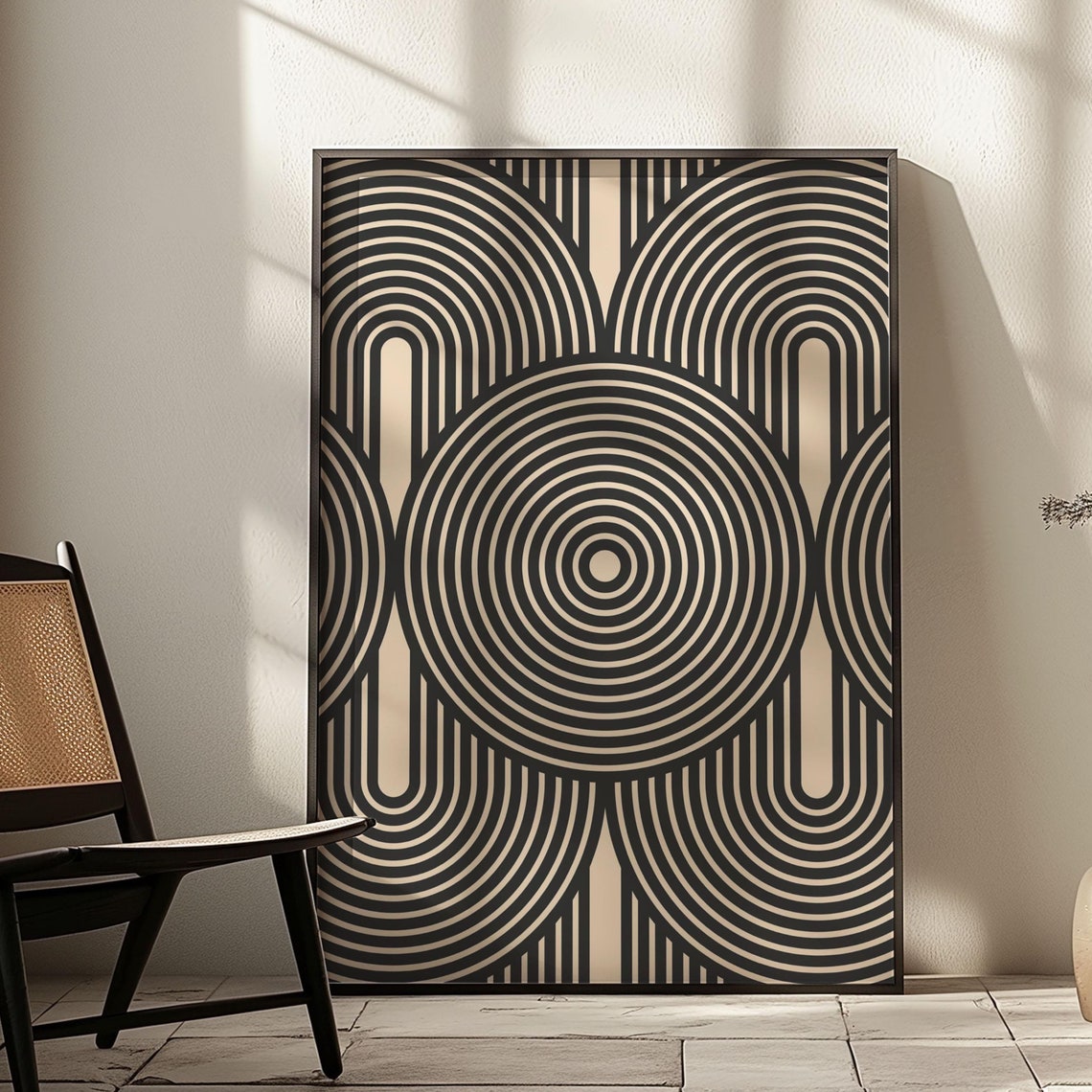 Beige Art Deco Arches and Concentric Circles Geometric Poster