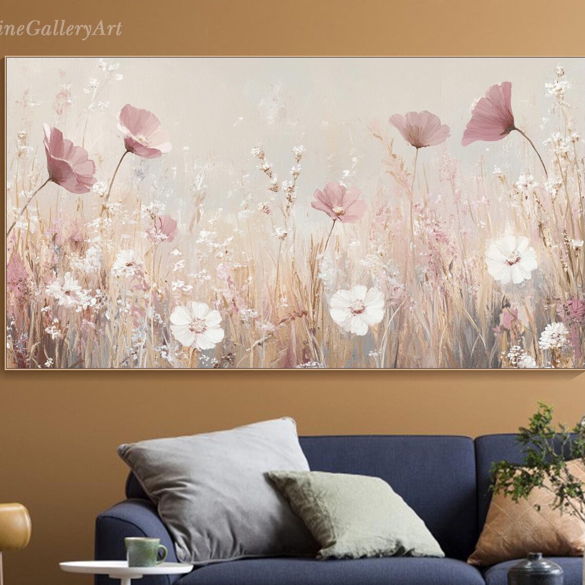 Blush Pink Poppies In Soft Neutral Wildflower Field Art Poster
