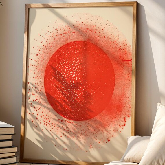 Abstract Energy Art Poster Modern Red Sunburst Circle Print Illustration For Home And Bedroom Minimalist Drawing