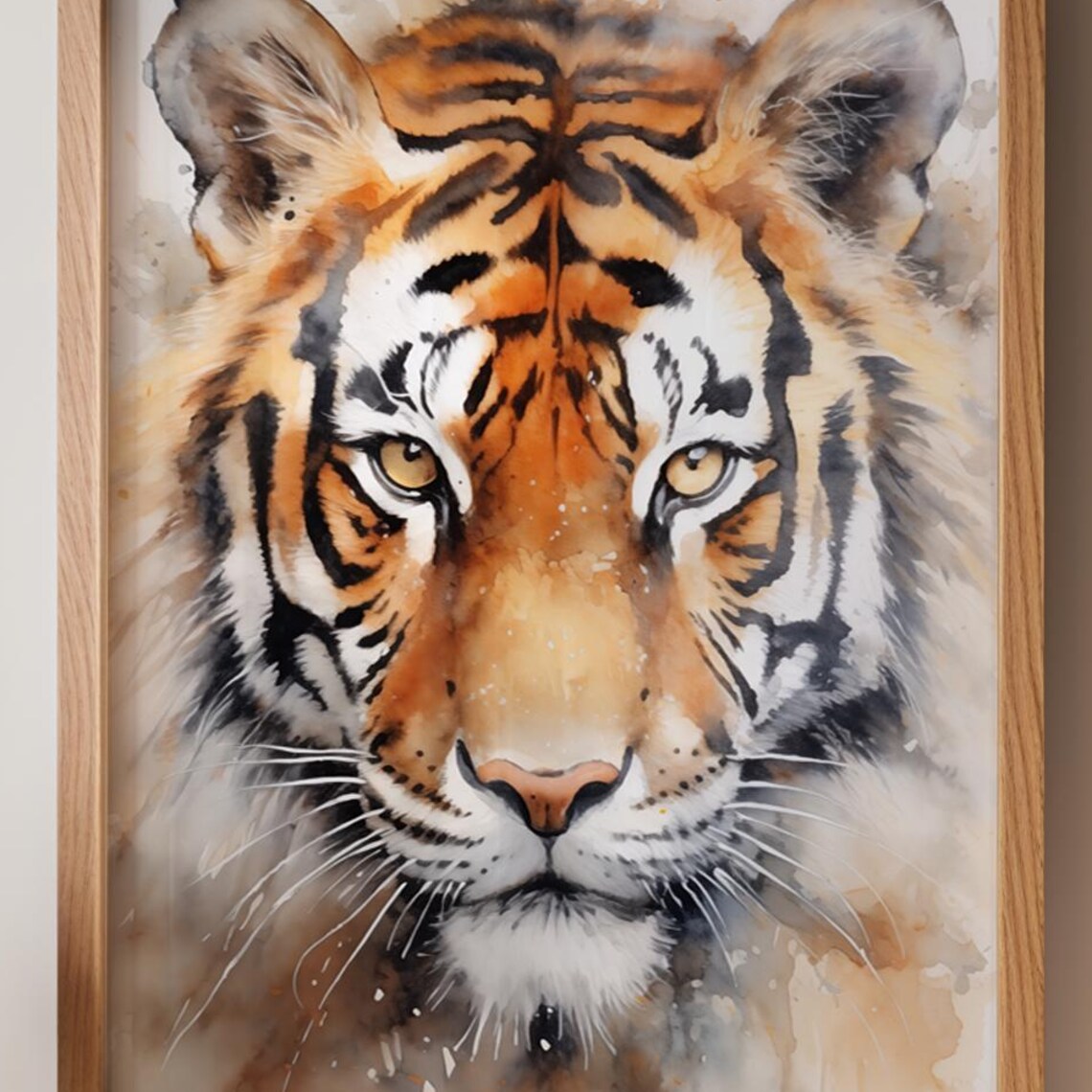 Watercolor Tiger Face Close Up Wild Jungle Cat Portrait Animal Poster