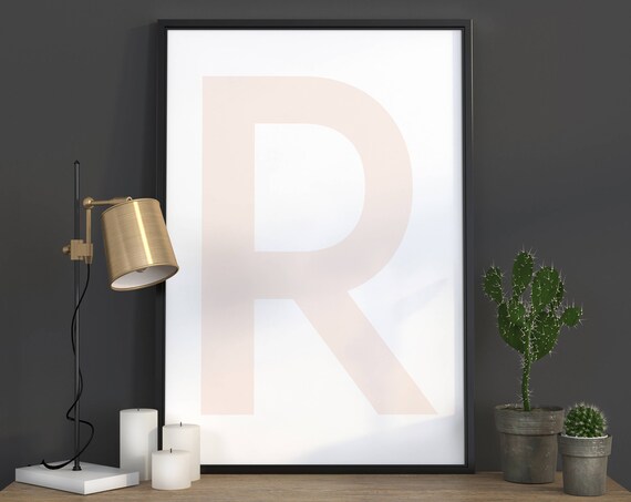Blush Pink Letter R Scandinavian Minimalist Monogram Art Poster