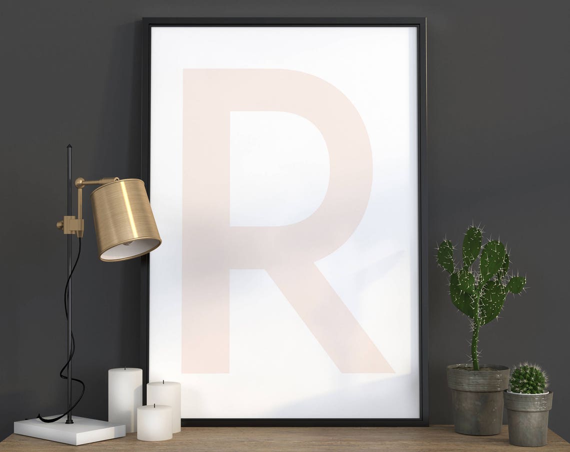 Blush Pink Letter R Scandinavian Minimalist Monogram Art Poster