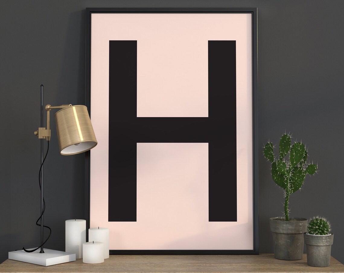 H Letter Poster, Blush Pink Scandinavian Print