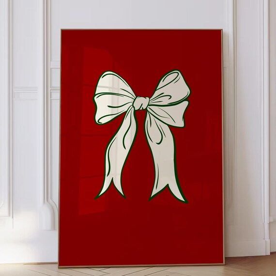 Christmas Bow Print Trendy Holiday Decor Coquette Christmas Wall Art Cute Christmas Aesthetic Girly Xmas Poster