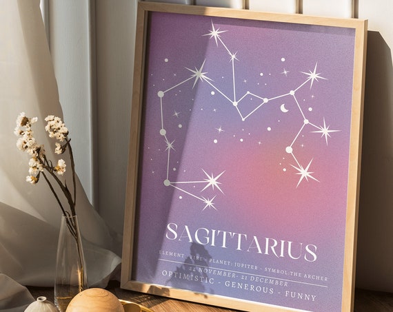 Tarot Sagittarius Zodiac Wall Art Aura Poster Pink Aura Poster Star Sign Instant Print Spiritual Wall Art Aura Gradient Poster