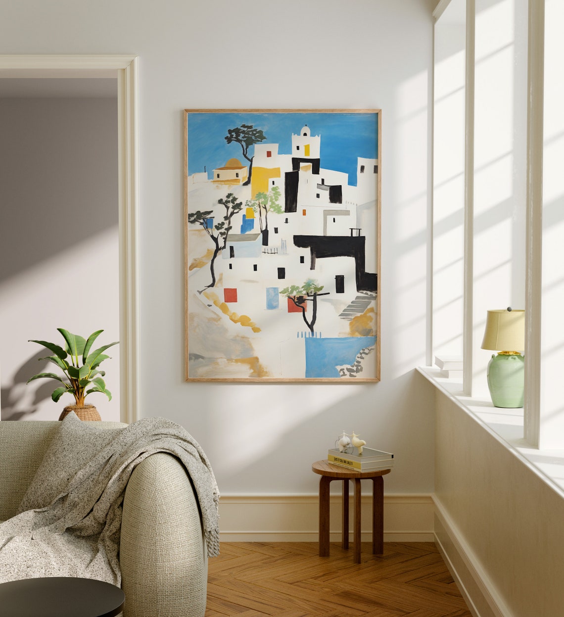 Santorini Beauty, Boho Minimal Coastal Art Print - Image 2