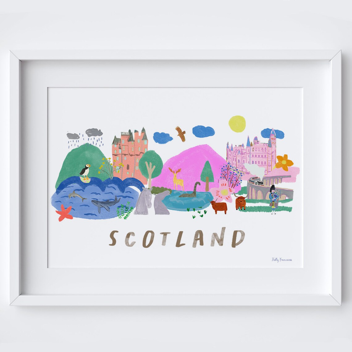 Scottish Skyline Travel Poster, Landmarks Of Scotland