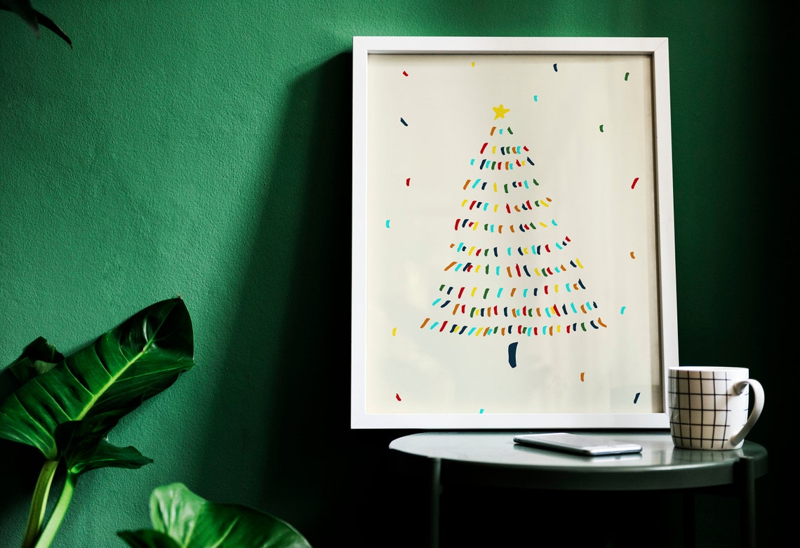 Abstract Colorful Christmas Tree Modern Minimalist Holiday Wall Poster - Image 2