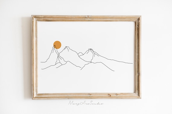 Mountain Wall Art Landscape Sun Poster Mountain Outline Landscape Line Print Sun Minimalist Art Minimalist Poster Mountain Drawing Sun