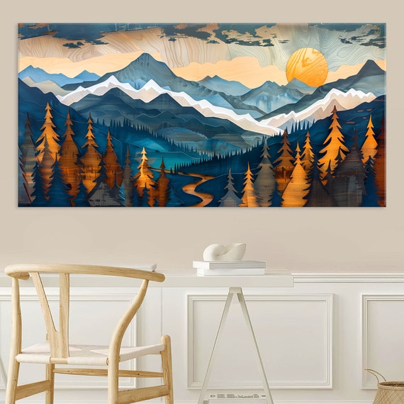 Wood Mountain Wall Art Wall Art Living Room Decor Abstract Wood Wall Art Wood Texture Print Extra Large Wall Art