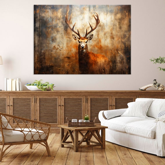 Deer Art Stag Wall Art Living Room Decor Jungle Animal Art Animal Portrait Print Extra Large Wall Art