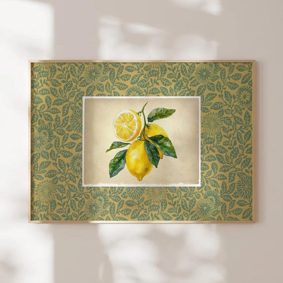 Lemon Fruit Print Vintage Kitchen Wall Art Modern Farmhouse Yellow Decor Minimalistic