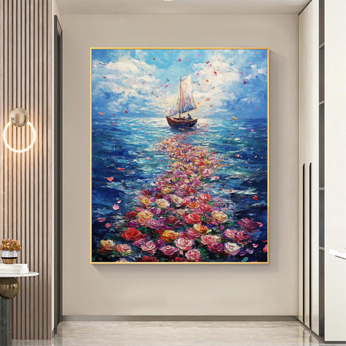 Sailboat Trailing Roses Ocean Impasto Romantic Seascape Art Poster - Image 3