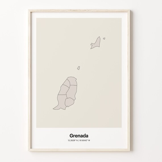 Grenada Beige Minimalist Line Art Island Map Coordinates Poster