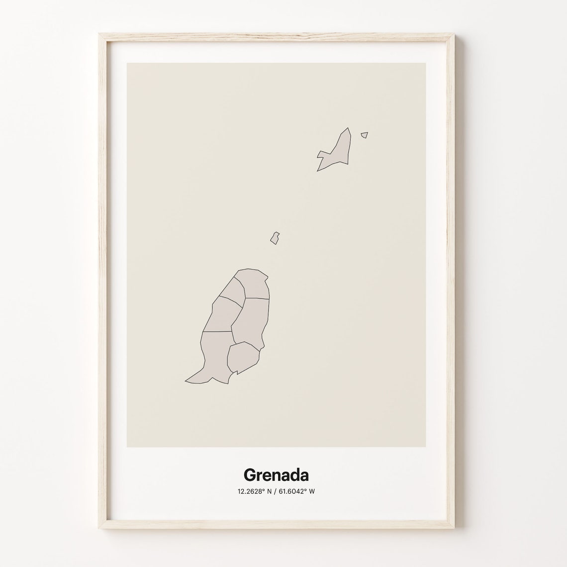 Grenada Beige Minimalist Line Art Island Map Coordinates Poster