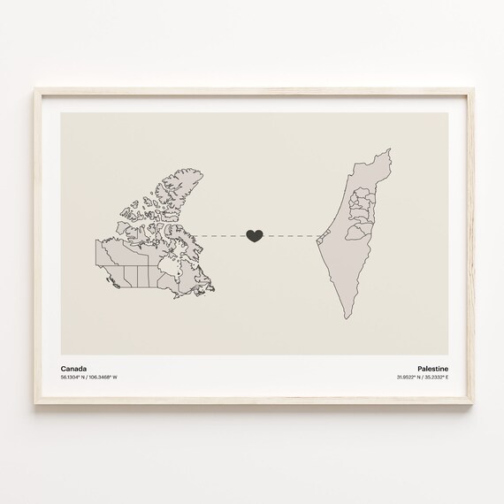 Canada To Palestine Minimalist Love Connection Map Travel Poster