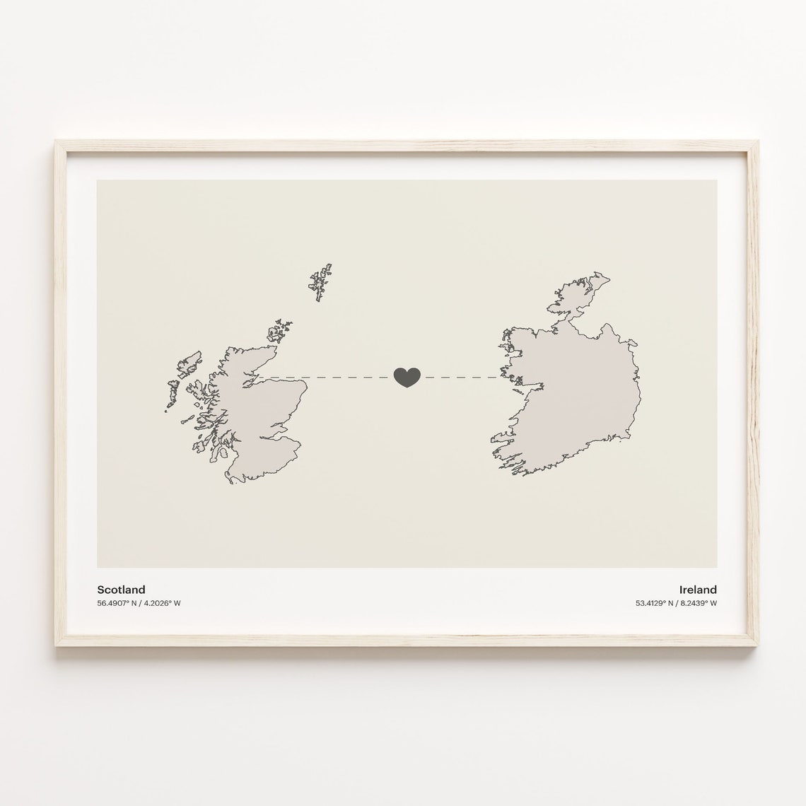 Scotland to Ireland Minimalist Long Distance Connection Map Poster