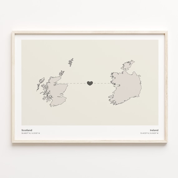 Scotland to Ireland Minimalist Long Distance Connection Map Poster