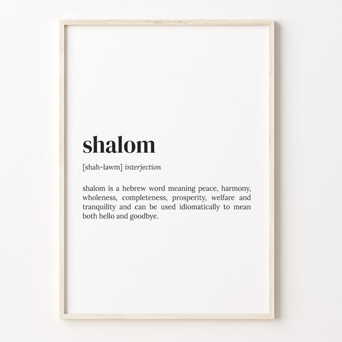 Shalom Definition Quote Poster, Jewish Gift