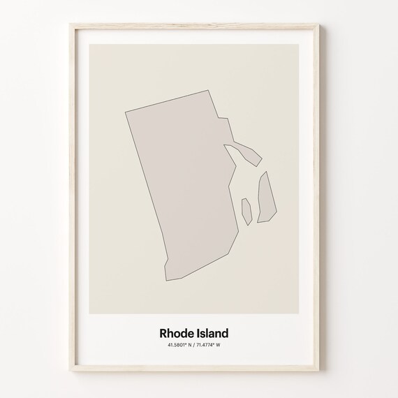 Rhode Island State Map Minimalist Beige Line Coordinates Poster