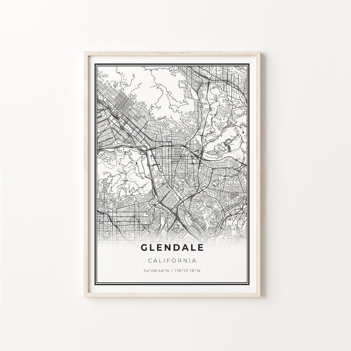 Glendale California Minimalist City Street Map Travel Decor Poster