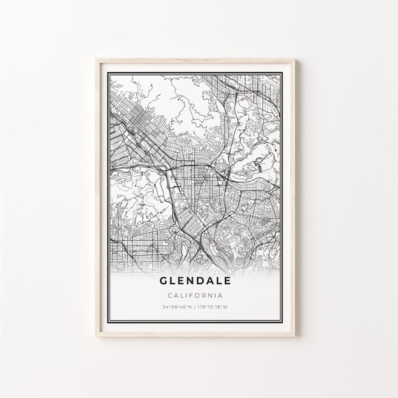Glendale California Minimalist City Street Map Travel Decor Poster