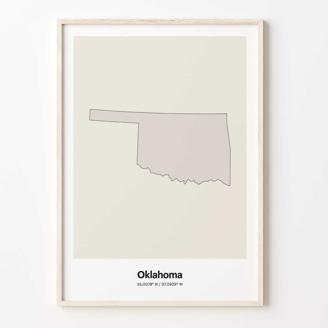 Oklahoma Minimalist State Map Line Art Coordinates Wall Poster