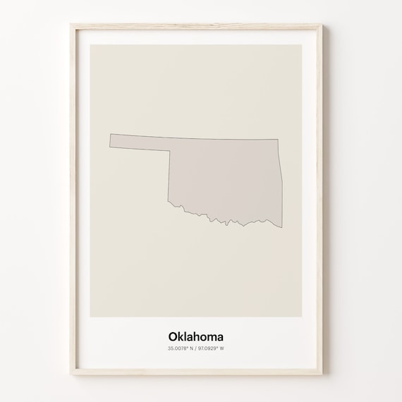 Oklahoma Minimalist State Map Line Art Coordinates Wall Poster