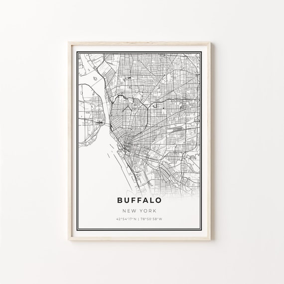 Buffalo Print City Map Art Poster New York Ny Usa Wall Decor Modern Black And White Style Entryway C13386