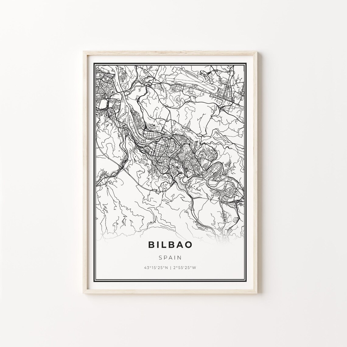 Bilbao Spain Modern Black And White City Map Street Art Poster