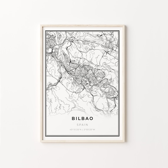 Bilbao Spain Modern Black And White City Map Street Art Poster