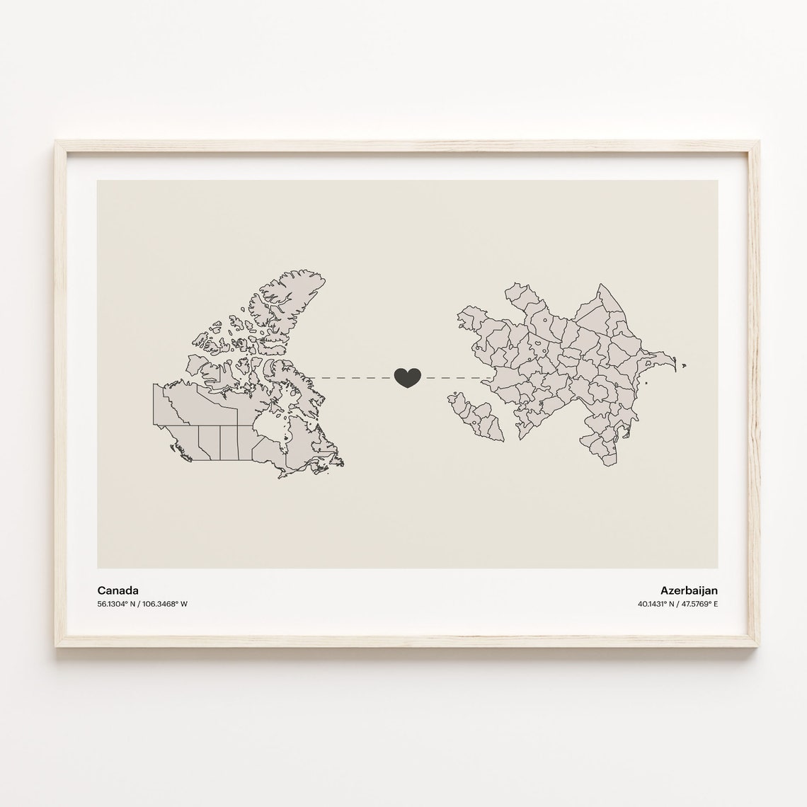 Canada To Azerbaijan Minimalist Love Connection Map Travel Poster