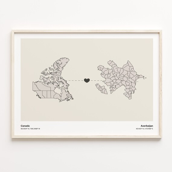 Canada To Azerbaijan Minimalist Love Connection Map Travel Poster