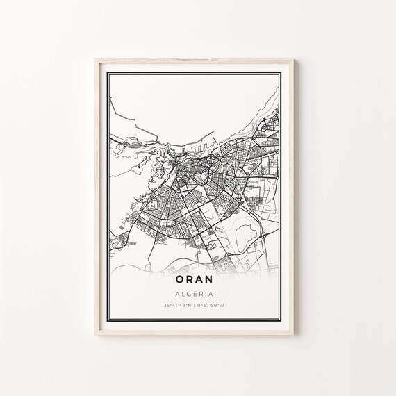 Oran Algeria Coastal Minimalist Black Line City Map Wall Art