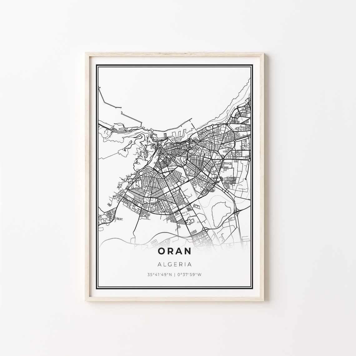 Oran Algeria Coastal Minimalist Black Line City Map Wall Art