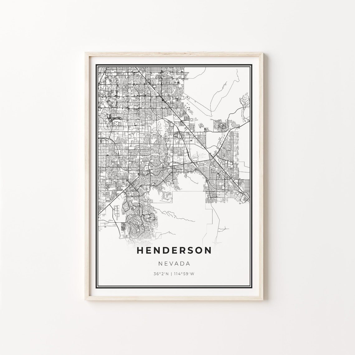 Henderson Nevada Modern Black And White Street Map Coordinates Poster
