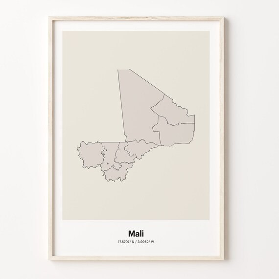 Mali Minimalist Country Outline Map Beige Coordinate Line Art Poster