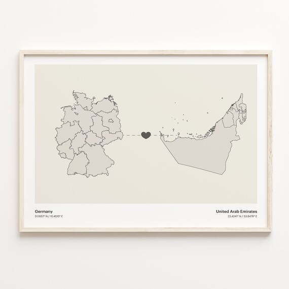 Germany to United Arab Emirates Heart Connection Minimalist Map Poster