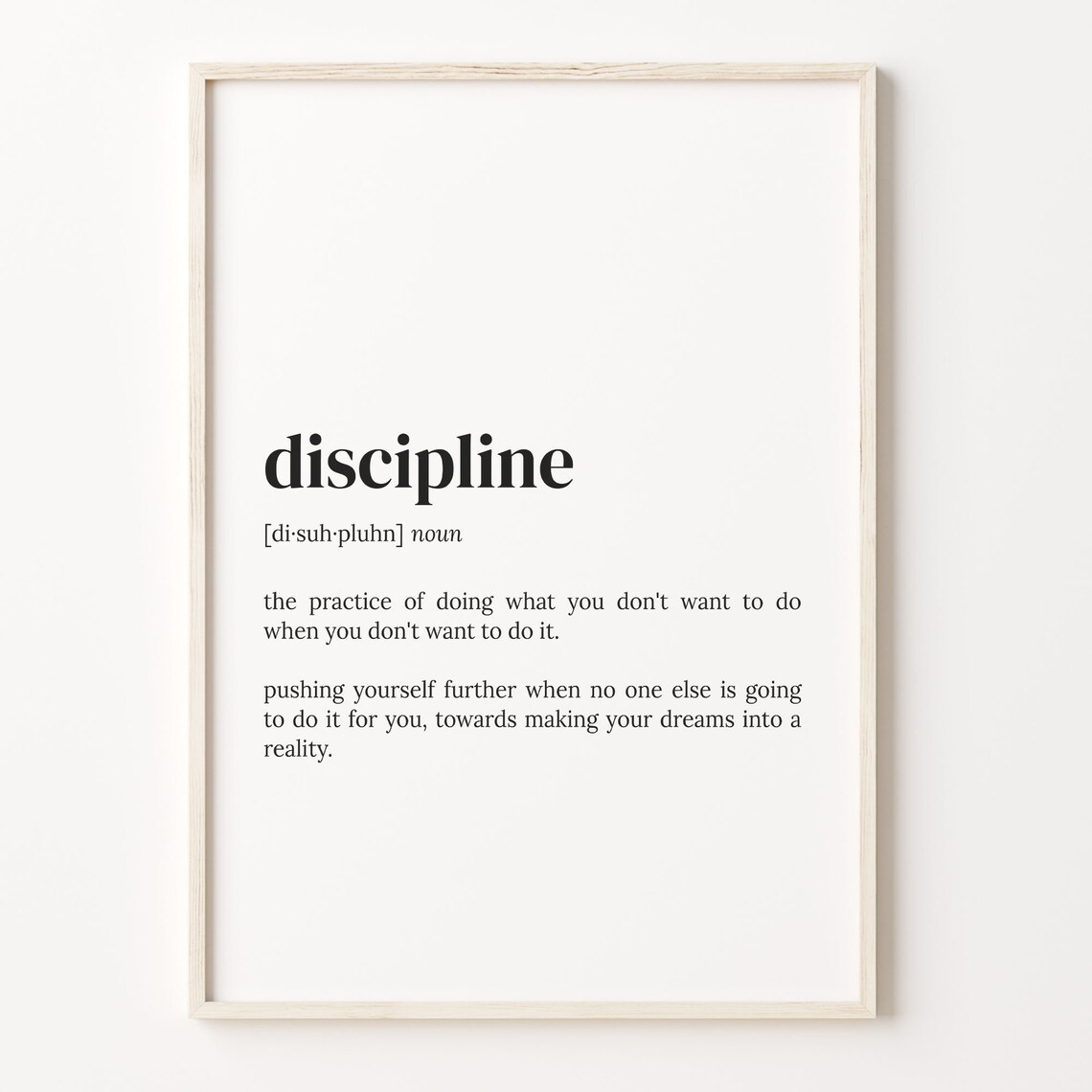 Discipline Definition Art Print, Motivational Quote