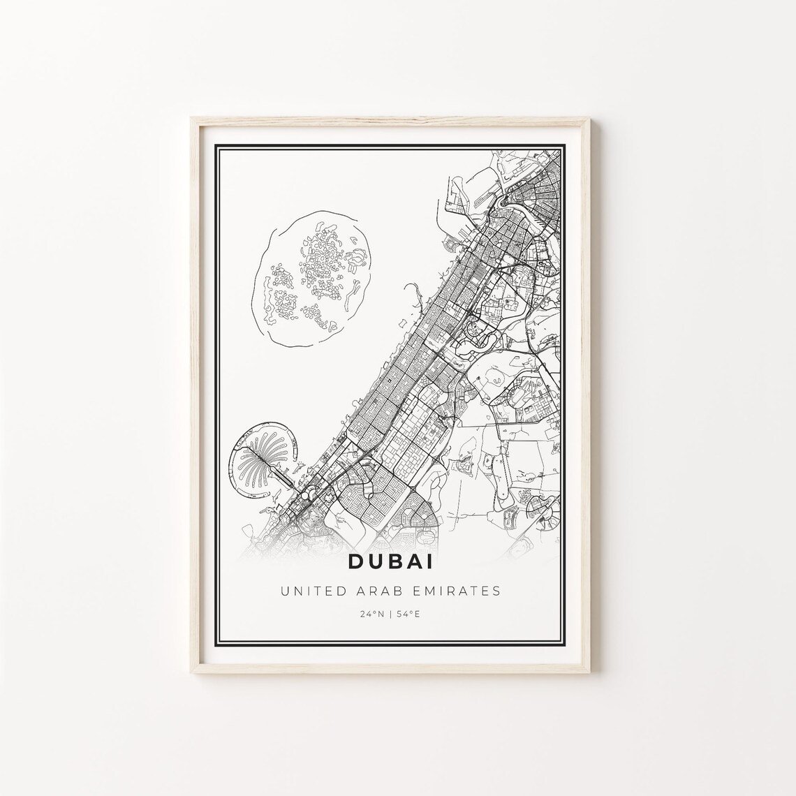 Dubai United Arab Emirates Minimalist Black And White City Map Art Poster