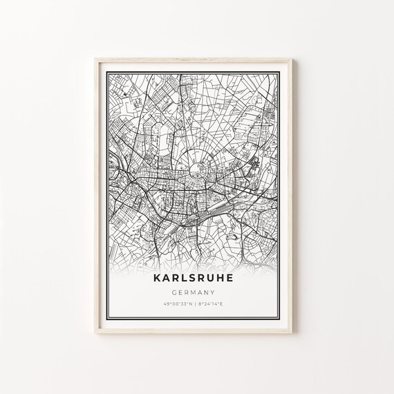 Karlsruhe Germany Minimalist Black and White City Street Map Poster